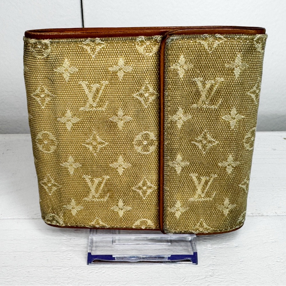 Louis Vuitton Mini Lin Monogram Elise Compact Wallet Beige